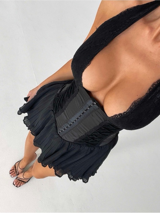 Outcast Clothing Dresses & Skirts - Sexy Black Lace Halter Mini Dress with Pleated Skirt